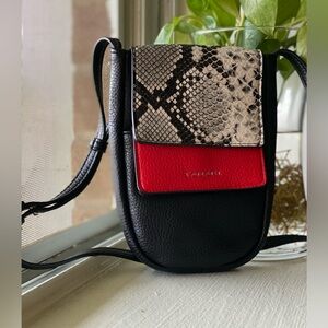 Tahari red black with snakeskin crossbod